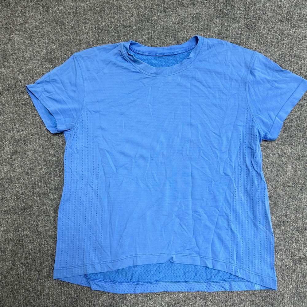 Lululemon Shirt Womens Size 8 Blue Swiftly Tech Short Sleeve Mesh Athletic Stain